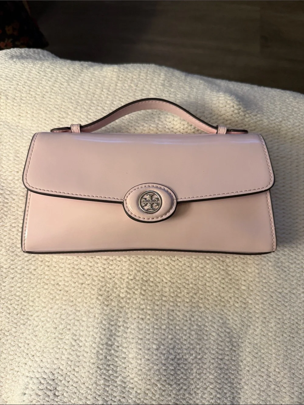 LIKE NEW TORY BURCH Mini Robinson Spazzolato Top Handle Crossbody, Pink Lily